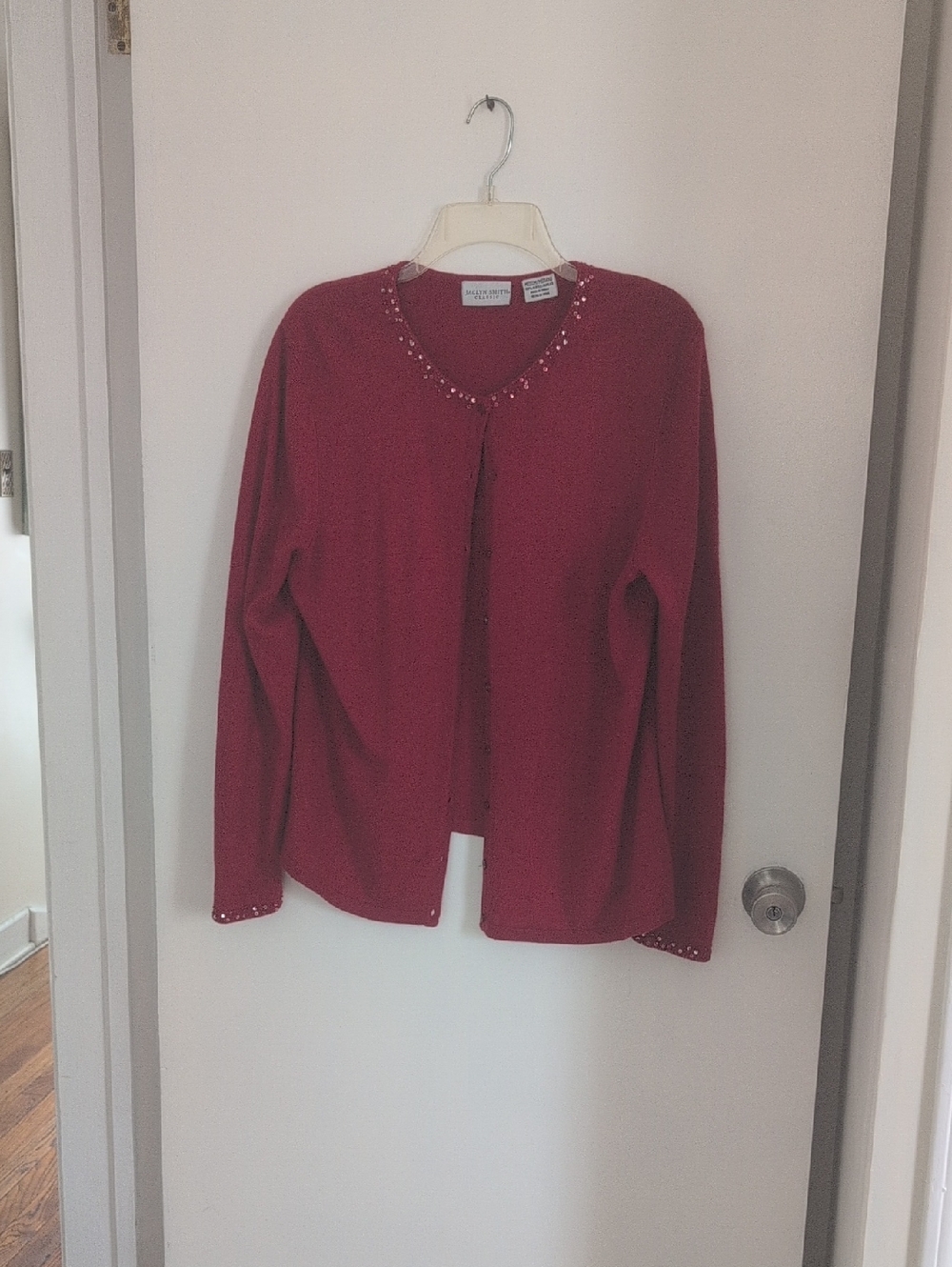 fresh produce Cranberry Beaded V-Neck Cardigan